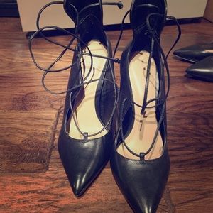 ALDO black leather strap high heels size 6